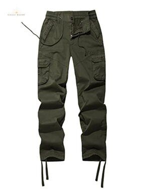 Women's Mid Rise Drawstring Cargo Pants Cotton Outdoor Hiking